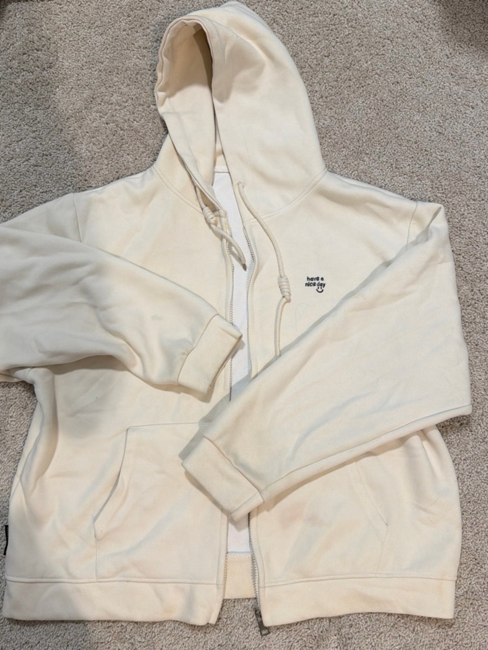 SHEIN Cream Zip-Up Hooded Sweatshirt